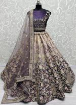 Velvet Purple Bridal Wear Embroidery Work Lehenga Choli